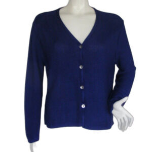 PRIVATE EDITION/CHICOS Cardigan, M/L, Mesh look, Blue, MOP buttons